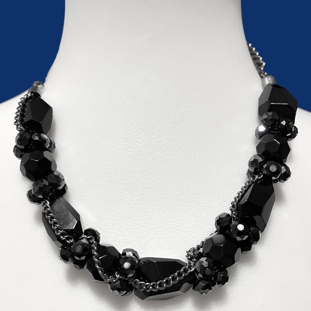 Simply Vera Wang Necklace Chunky Black Stone Gunmetal Chain Heavy Punk Biker
